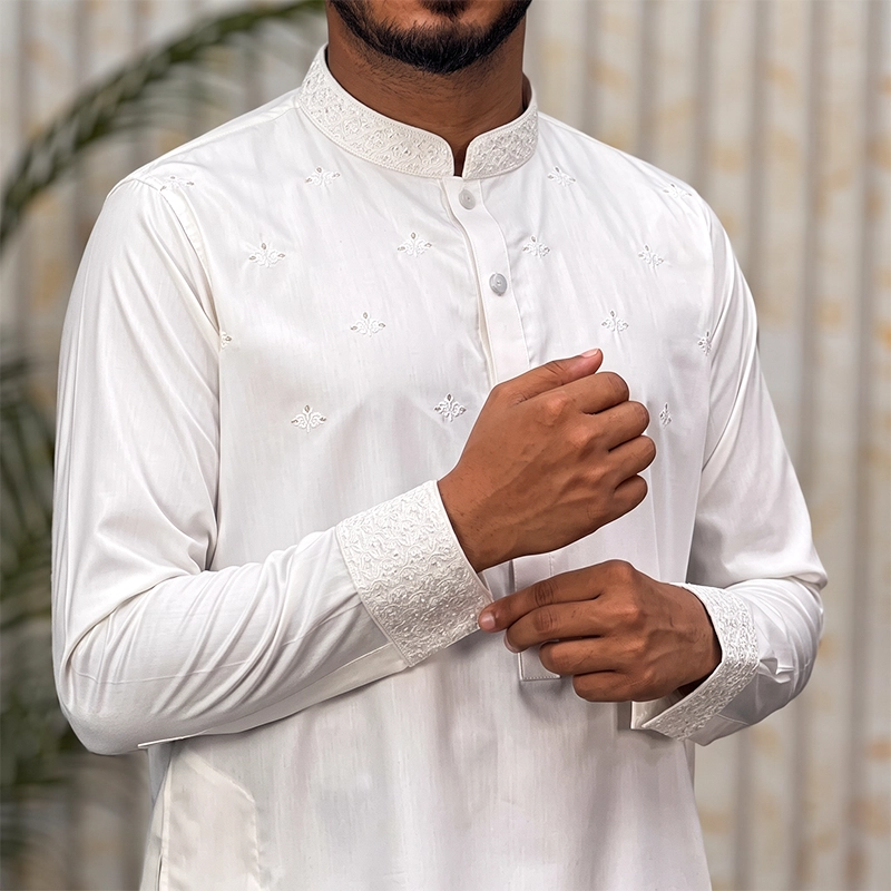 Indian Super Emboydary Panjabi ( White )
