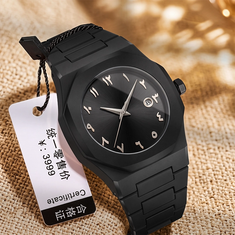 Arabic Aura Date Quartz Watch -_Black