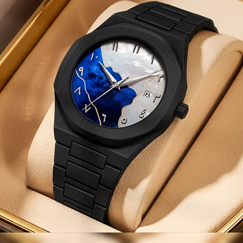 Arabic Aura Date Quartz Watch -_Black & Blue