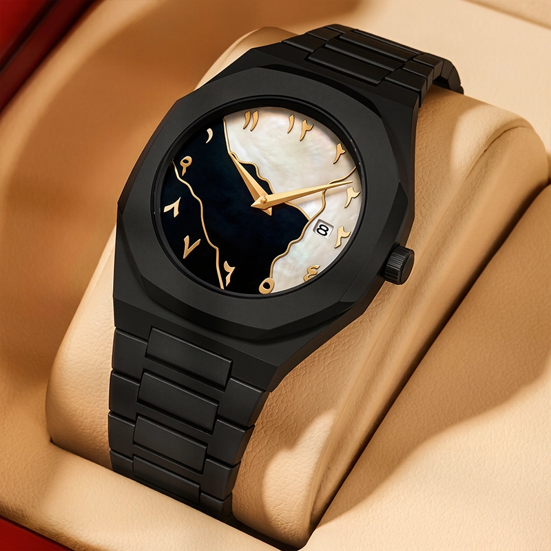 Arabic Aura Date Quartz Watch -_Black & White