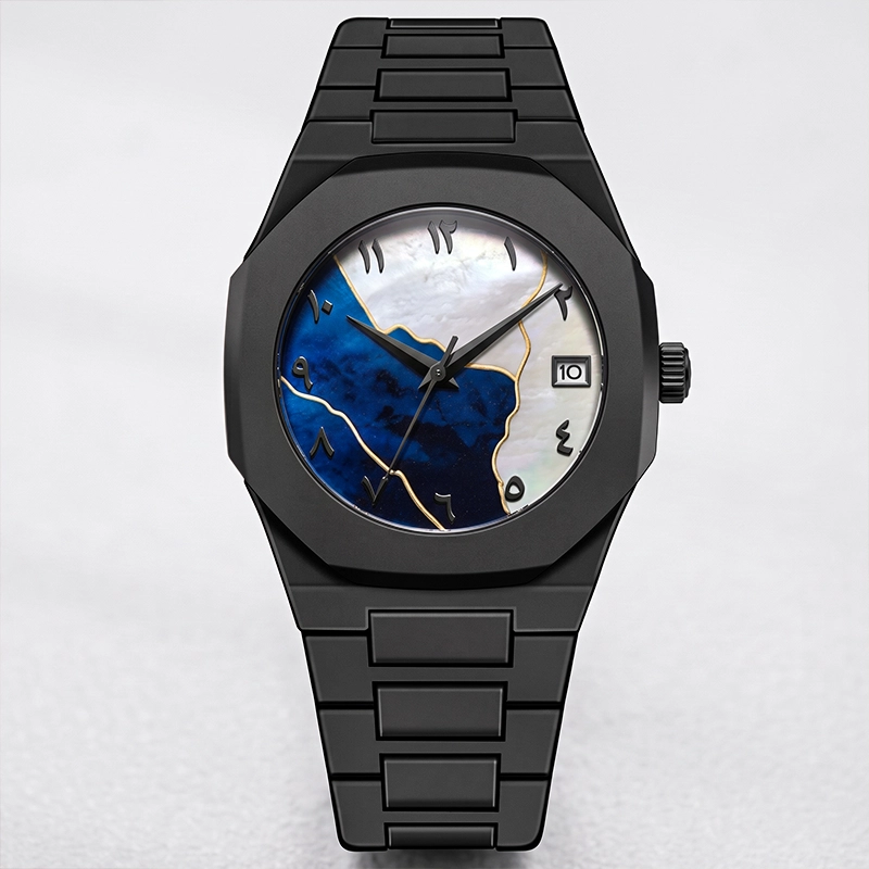 Arabic Aura Date Quartz Watch -_Black & Blue