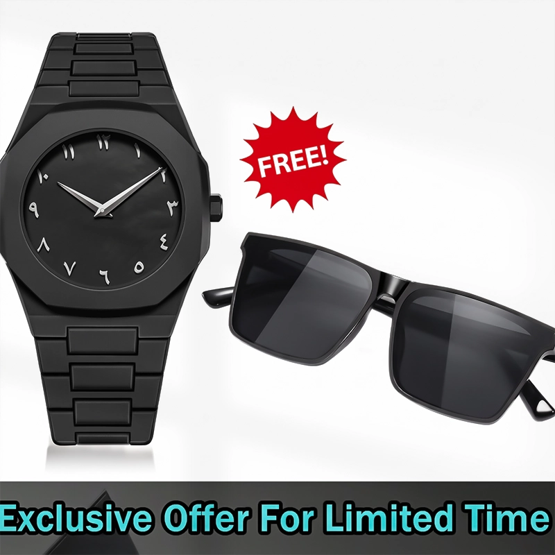 Arabic watch with sunglass Free _ Black