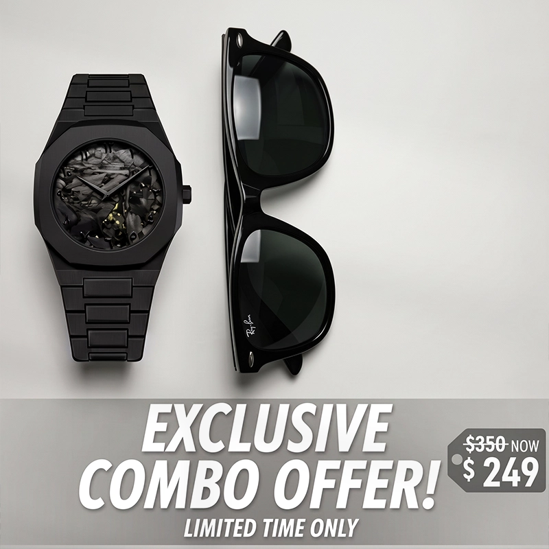 Arabic watch with sunglass Free _ Black