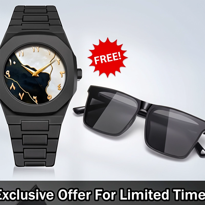 Arabic watch with sunglass Free _ Black