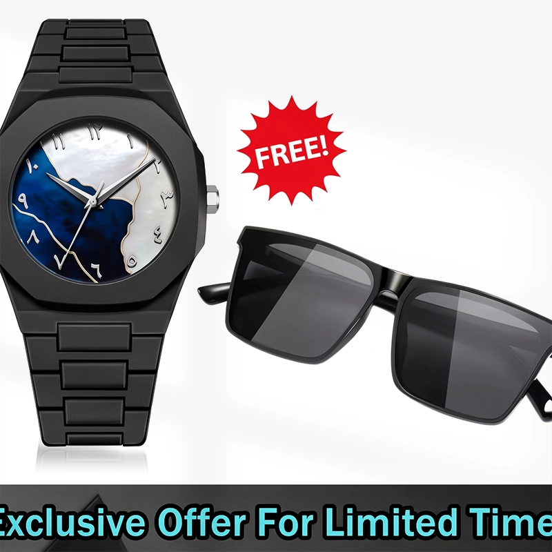 Arabic watch with sunglass Free _ Black