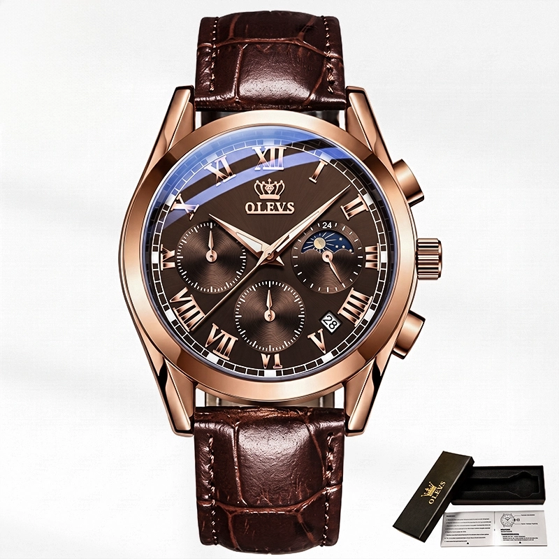 Olevs 2871 Leather Analog Watch