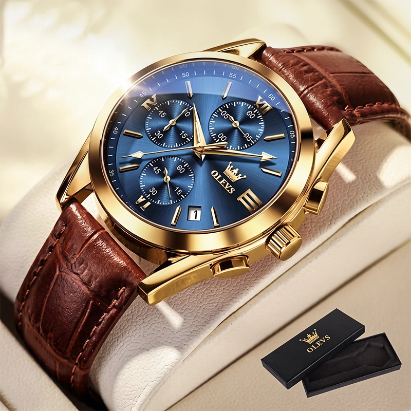Olevs 2872 Leather Watch For Men - Maroon