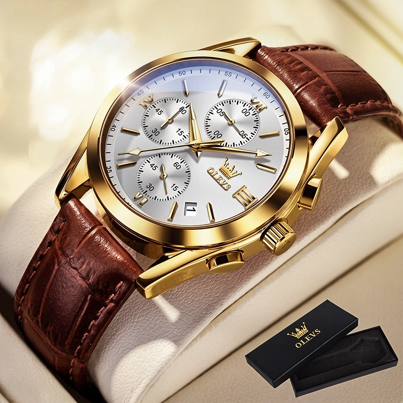 Olevs 2872 Leather Watch For Men - white