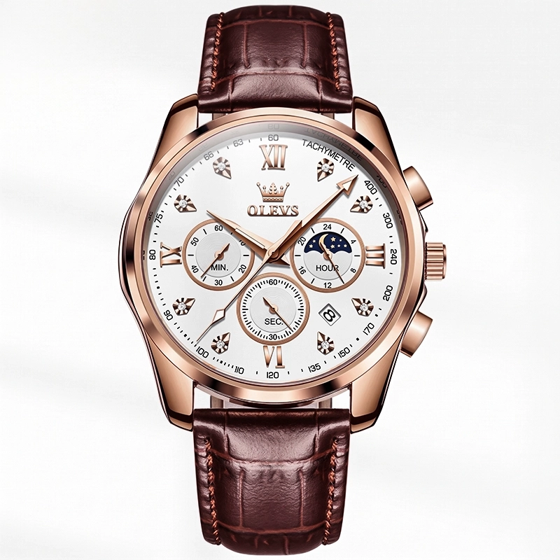 Olevs 2888 Leather watch For Men - White