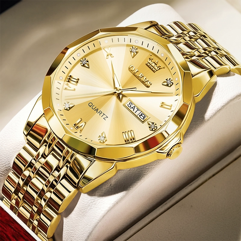 Olevs 9931 Stainless Steel Men watch - Gold