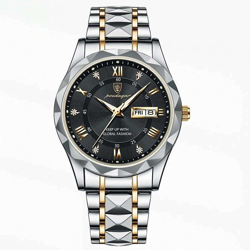 Poedagar 615 Stainless Steel Watch for men - Silver and Black